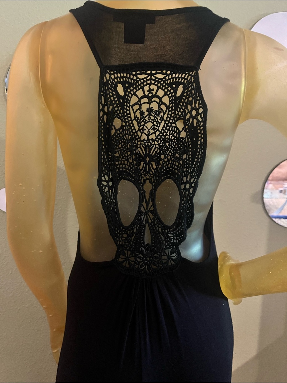 Black Crochet Skull Back Sleeveless Maxi Dress